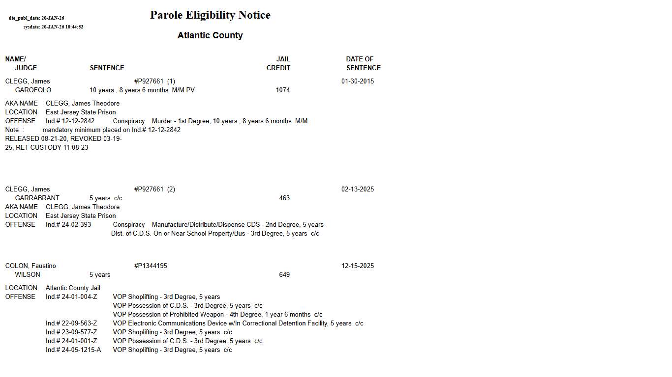Parole Eligibility Notice